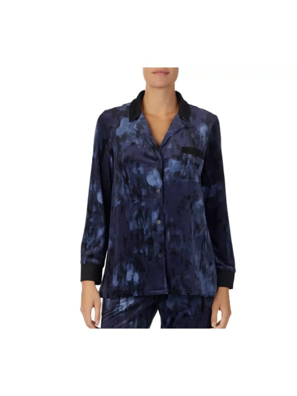 Donna Karan Velour Notch Blue PJ Top Size Medium